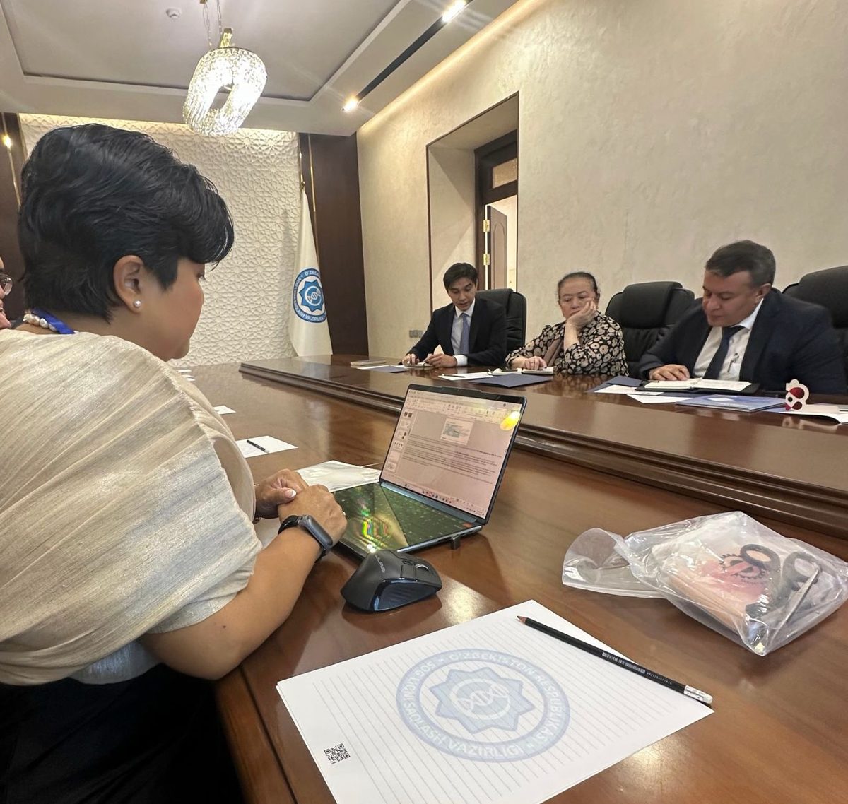 Valerie Cruz meeting with Ministry of Health officials in Central Asia